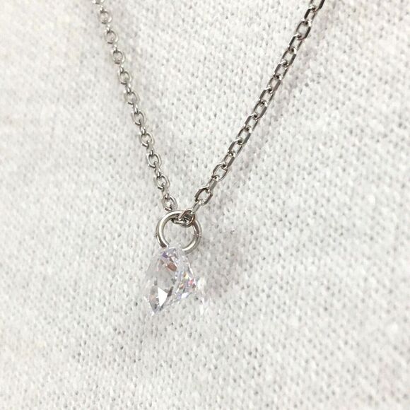 Sterling Silver Necklace Cubic Zirconia CZ 6mm Charm 17.5in Chain - Picture 8 of 16